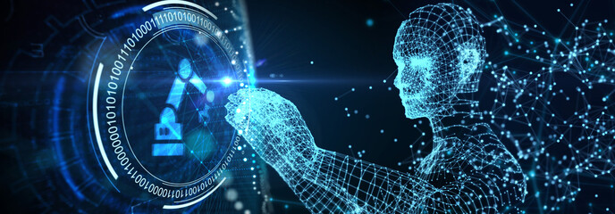 Industrial automation technology concept. Collaborative robot, cobot. 3d illustration