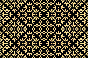 Flower geometric pattern. Seamless vector background. Gold and black ornament. Ornament for fabric, wallpaper, packaging. Decorative print