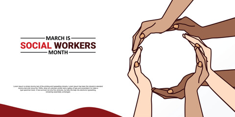 Social Work month is observed every year in March, in recognition of the contributions of social workers to society. Vector illustration
