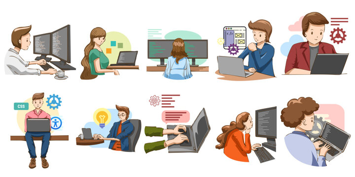 Software engineer vector set collection graphic clipart design