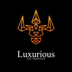 lion and trident logo. luxury lion logo design with trident. luxury trident logo. abstract lion logo design. - obrazy, fototapety, plakaty