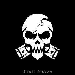 Skull and Pistons. Skull biker badge logo illustration. Skull with Pistons logo concept. 