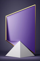purple trapezoid with a thick border and sharp edges. background for cosmetic products, mock up pedestal. AI generation.