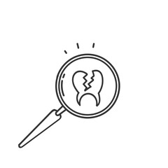 hand drawn doodle cavity tooth with magnifying glass illustration