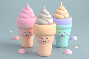 Tiny cute isometric design delicious ice cream emoji 3d render made with Generative AI