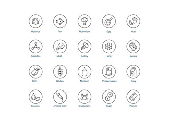 Set of allergy ingredient warning labels.
