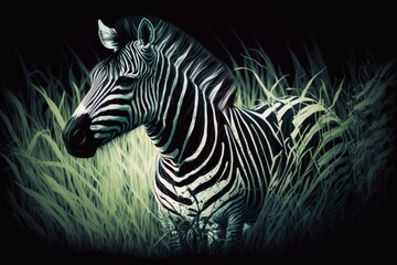 Fototapeta na wymiar Zipped up like a zebra. Zebra print in vivid colors. Grass, a textured artistic backdrop. Generative AI
