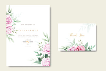 wedding invitation card with floral rose watercolor