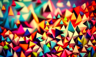 A geometric abstract background composed of colorful triangles arranged in a mosaic pattern, creating a dynamic and vibrant visual