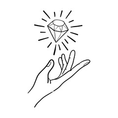 doodle hand reach for diamond, vector illustration.