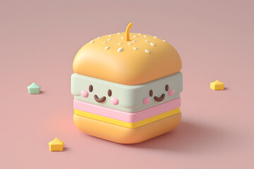 Tiny cute isometric design delicious cheese burger emoji 3d render made with Generative AI