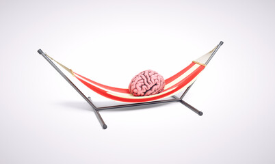 Abstract image with a human brain sitting in a hammock. Relaxation concept.