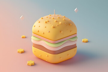 Tiny cute isometric design delicious cheese burger emoji 3d render made with Generative AI