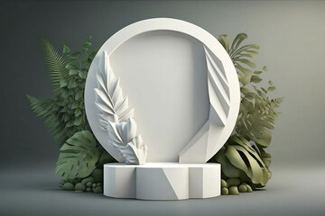 Product Mockup Stage Show with 3D Background Featuring leaves Decoration Set by Generative AI