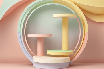 Product Mockup Stage with 3D Background in Subtle Pastel Hues. Generative AI
