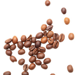 Roasted coffee beans isolated on white background.