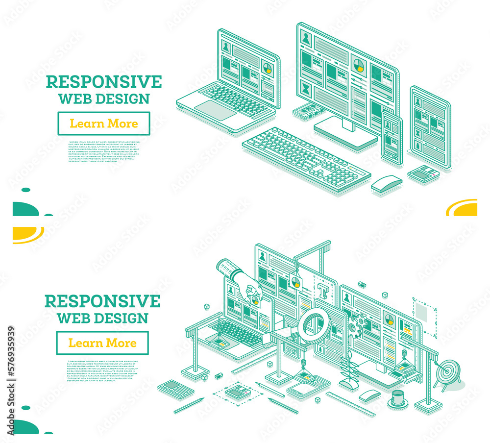 Wall mural adaptive and responsive web design isometric concept.