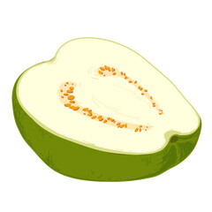 Guava, vector illustration of tropical green fruits. The flesh is white, the skin is green. A clipart highlighted on a white background.