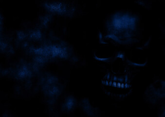 骸骨の映る恐怖背景イラスト 青