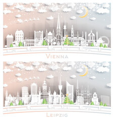 Leipzig Germany and Vienna Austria City Skyline Set.