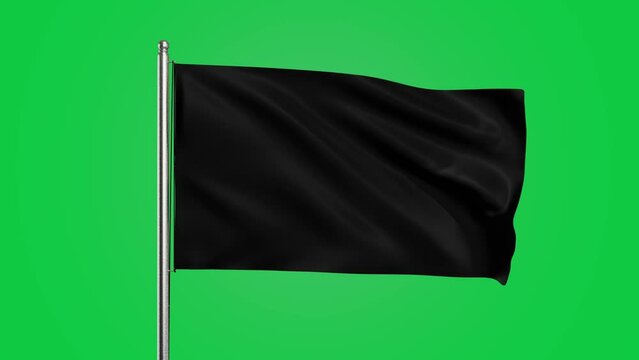 black flag waving in the wind with green background 'greenscreen,  3d rendered 
