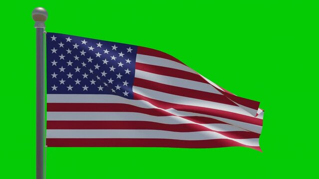 Flag in the wind with green screen background. Flag of The United States