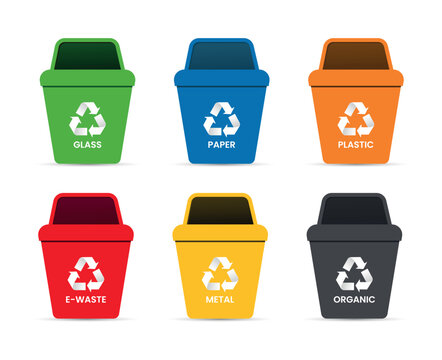 Colorful Ecological recycle bins set with recycle symbol vector illustration