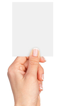 Women's fingers holding a blank business card isolated. png transparent