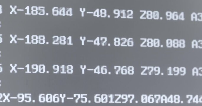 Numerical control display for an industrial machine with digits of the program being executedю LCD screen digital readout dro lathe display. Selective focus.