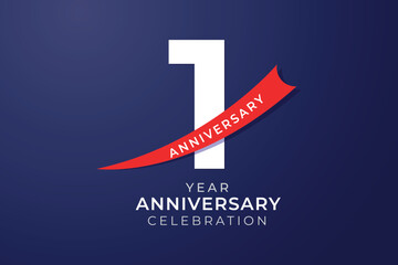 1st anniversary celebration with white number and red ribbon illustration 