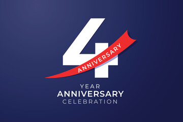 4th anniversary celebration with white number and red ribbon illustration 