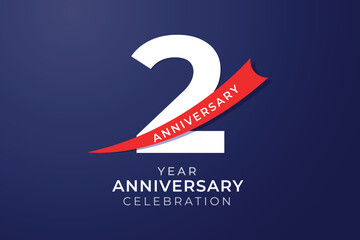 2nd anniversary celebration with white number and red ribbon illustration 