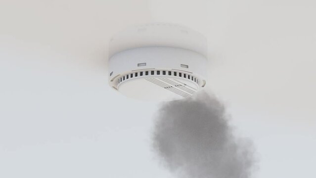 Smoke detector mounted on roof in apartment Infinity loop. 4k. 3d rendering