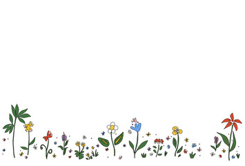 かわいい手描きイラストの花フレーム素材　アナログ風