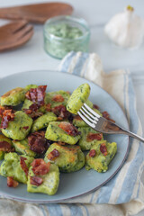 healthy home made Gnocchi with wild garlic