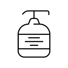 Bottle with liquid soap line icon. Washing hands in the washbasin, virus, covid, disinfection, antiseptic. Hygiene concept. Vector line icon on white background