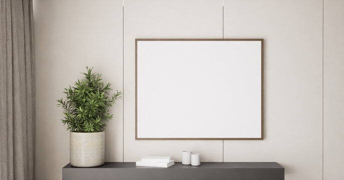 Blank picture frame mockup on a wall. Artwork template mock up in interior design. 