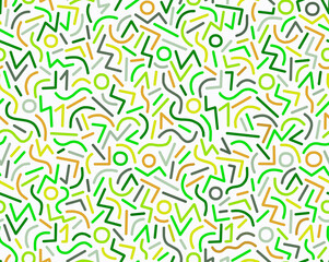 Abstract drawing of geometric shapes in green tones on a white background hand-drawn,seamless drawing.