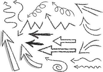 手描きクレヨン風黒い矢印（左向き）