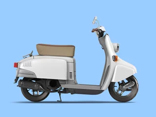 Door stickers Scooter White retro vintage scooter personal transport for busines 3d render on blue background