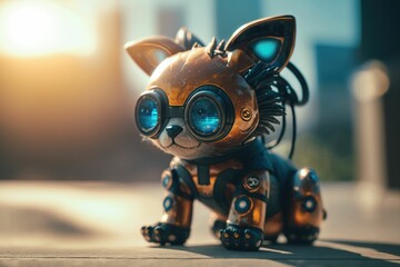 robot cat 3d cartoon style with glasses and high detail robotic body generative ai