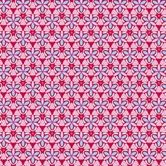 Abstract mosaic pattern with floral and geometric motifs in delicate light pastel colors Dark red background