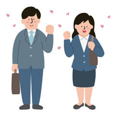 男女の新入社員 全身 セット 新生活　桜