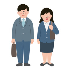 	男女の新入社員 全身　セット カラー