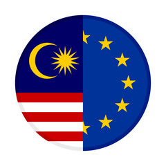 round icon with malaysia and european union flags. vector illustration isolated on white background