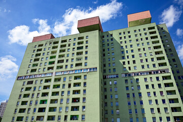 Fototapeta premium Lodz - Manhattan, skyscrapers district in city center built in late 70th, highest building over 20 floors 78 meters high, Lodz, Poland, Europe