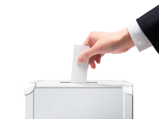 選挙_投票する_国民投票のイメージ素材｜投票箱に投票用紙を入れる手