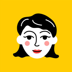 Fototapeta premium Cute girl avatar. Teenage girl face portrait with positive facial expression hand drawn doodle sketch vector illustration