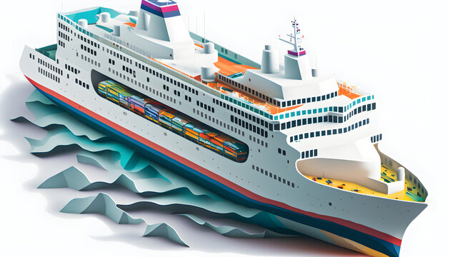 Ship axonometry illustration with white background