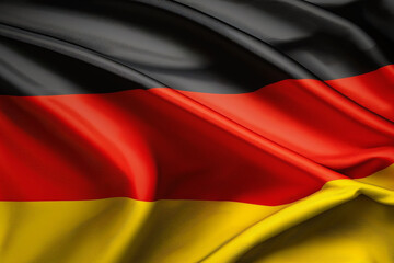 Germany flag waving on the wind close up view